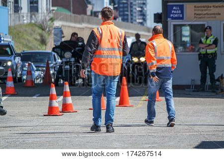 Harbour border control observing the people arriving at the borders of the united kingdom