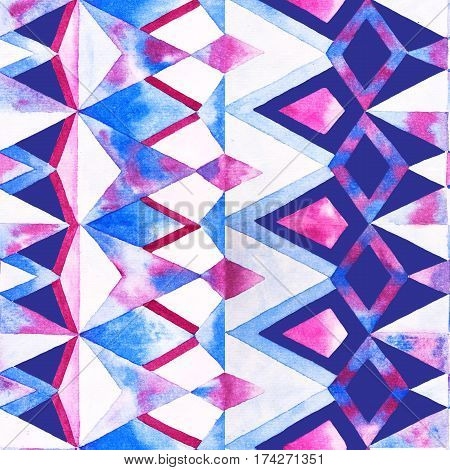 Abstract hand painted geometric watercolour seamless pattern