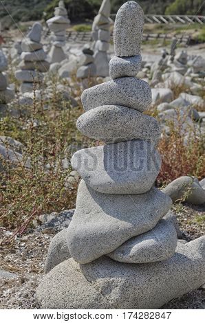 View of stones artworks in harmonious balance
