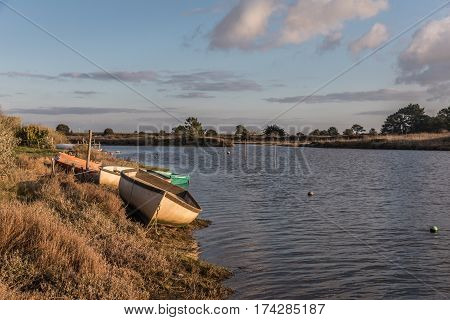 Boats on Auzance river in Brem-sur-mer, France