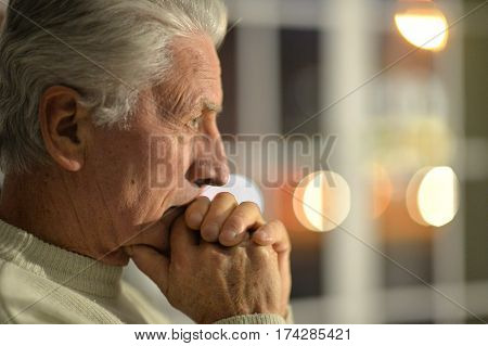 Portrait of a upset mature man close up