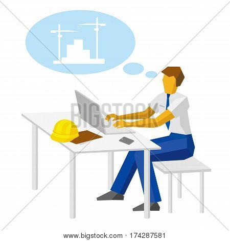 Engineer Work With Laptop And Thinking About Construction