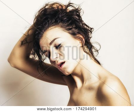 Pretty face girl with open mouth - woman orgasm
