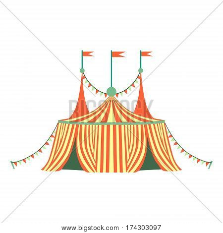 Red And Yellow Stripy Circus Tent, Part Of Amusement Park And Fair Series Of Flat Cartoon Illustrations. Isolated Object Related To Theme Park Entertainment Simplified Drawing.