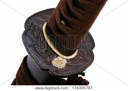 Tsuba : Hand Guard Of Japanese Sword With White Background