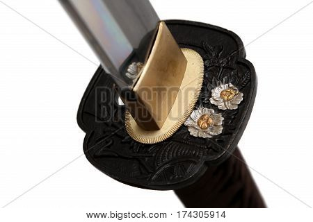 Tsuba : Hand Guard Of Japanese Sword With White Background