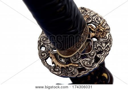 Tsuba : Hand Guard Of Japanese Sword With White Background
