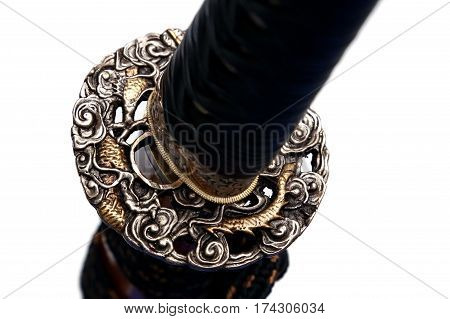 Tsuba : Hand Guard Of Japanese Sword With White Background