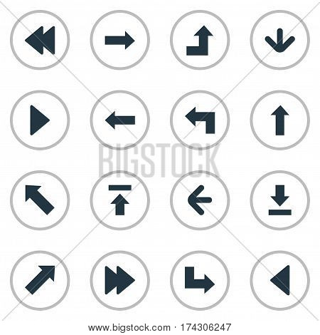 Set Of 16 Simple Arrows Icons. Can Be Found Such Elements As Rearward, Left Direction, Transfer And Other.