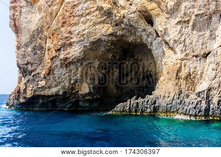 Ionian sea coastline at gerakas beach in Zakynthos island