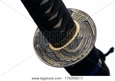 Tsuba : Hand Guard Of Japanese Sword With White Background