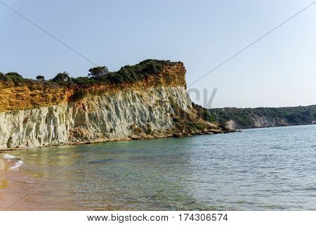 Ionian sea coastline at gerakas beach in Zakynthos island