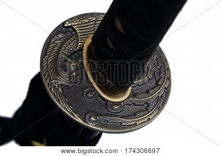 Tsuba : Hand Guard Of Japanese Sword With White Background