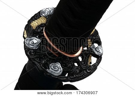 Tsuba : Hand Guard Of Japanese Sword With White Background
