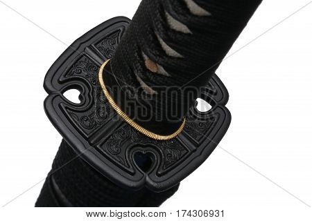 Tsuba : Hand Guard Of Japanese Sword With White Background
