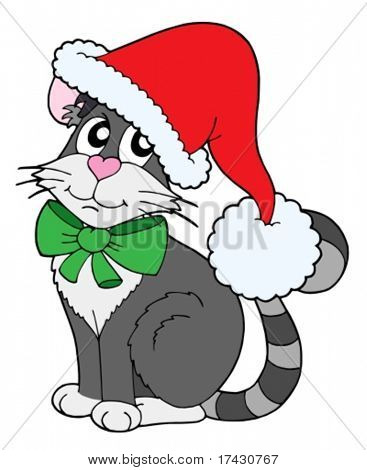 Katze im Weihnachts-Mütze - Vektor-Illustration.