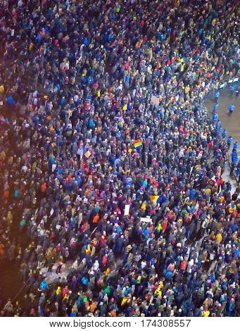 Bucharest Romania - January 29 2017: Thousand people marched through the Romanian capital on Wednesday night to protest the government's plan to pardon thousands of prisoners.