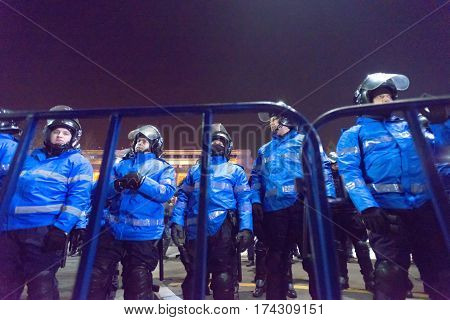 Bucharest Romania - January 2017: Thousand people marched through the Romanian capital on Wednesday night to protest the government's plan to pardon thousands of prisoners.