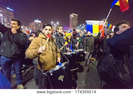 Bucharest Romania - January 2017: Thousand people marched through the Romanian capital on Wednesday night to protest the government's plan to pardon thousands of prisoners.