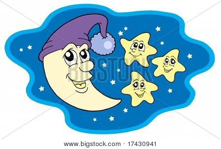 Lua em cap e estrelas - ilustração vetorial.