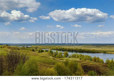 View of the Oka river from the high bank near Konstantinovo village Russia