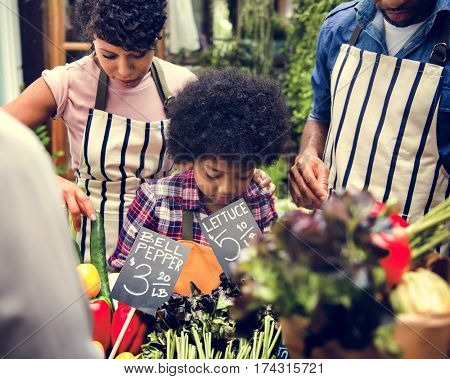 African family at organnic grocery shop