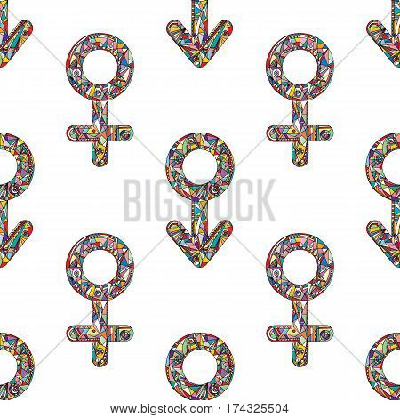 Hand drawn stylized gender symbols seamless texture.