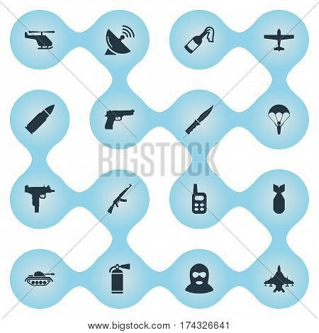 Set Of 16 Simple Terror Icons. Can Be Found Such Elements As Walkies, Terrorist, Ammunition And Other.