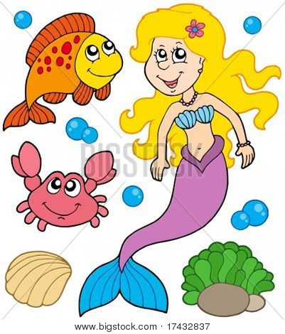 Coleção de sereia no fundo branco - ilustração vetorial.