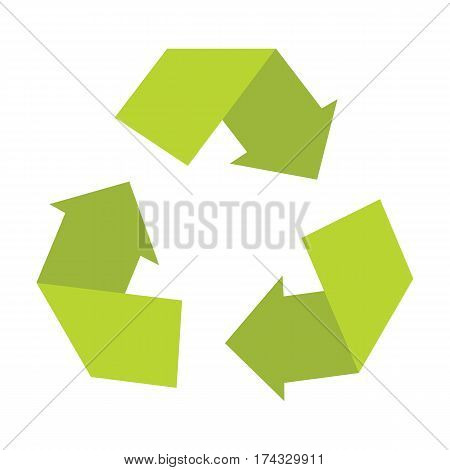 Ecologycal flat green recycle eco sign isolated on white background. Vector illustration