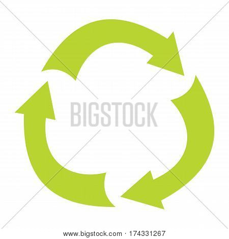 Ecologycal flat green recycle eco sign isolated on white background. Vector illustration