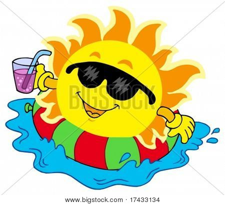 Solen med drink i vand - vektor illustration.