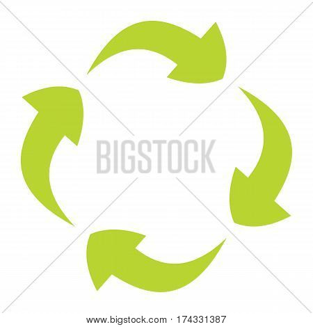 Ecologycal flat green recycle eco sign isolated on white background. Vector illustration