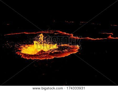Erta Ale volcano crater melting lava splash Danakil depression Ethiopia
