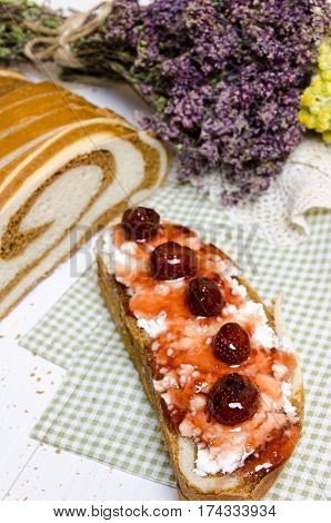 Homemade Bread With Sweet Strawberry For Breakfast