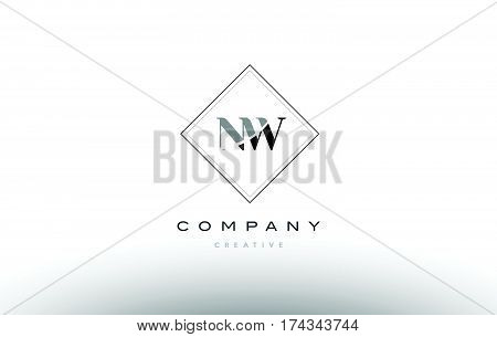 Nw N W  Retro Vintage Black White Alphabet Letter Logo