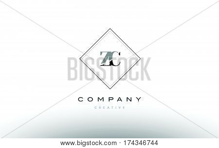 Zc Z C  Retro Vintage Black White Alphabet Letter Logo