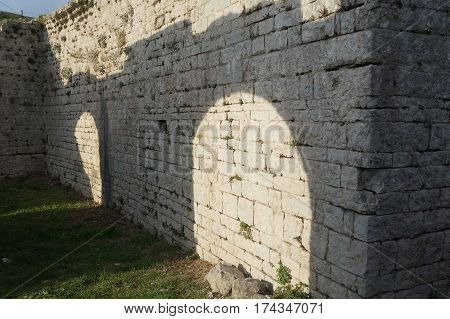 Ruins of ancient roman town Salona near Split, Dalmatia, Croatia in evening dusk
