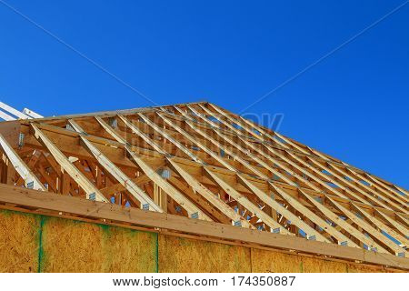 New construction of a wooden building or house.