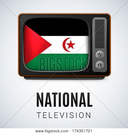 Vintage TV and Flag of Sahrawi Arab Democratic Republic as Symbol National Television. Tele Receiver with flag design