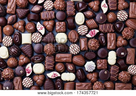 Assortment Of Fine Chocolate Candies. Top View