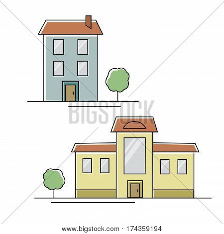 Set of urban and suburban houses. Vector illustration.