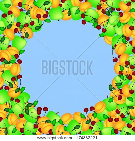 Frame made of apricots, apples and cherries
