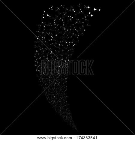 Space Stars random fireworks stream. Vector illustration style is flat white iconic symbols on a black background. Object fountain made from scattered pictographs.