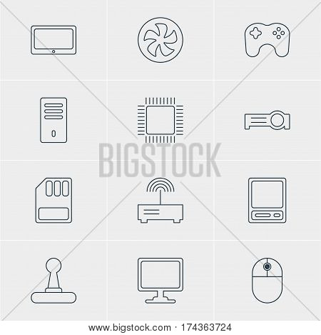 Vector Illustration Of 12 Computer Icons. Editable Pack Of Tablet, Presentation, Gamepad And Other Elements.