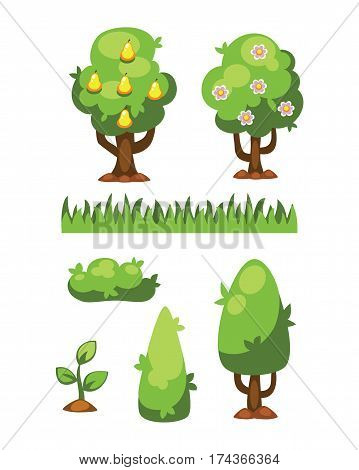 Cartoon tree vector illustration isolated on white background. Color environment trunk freshness natural eco icon. Organic plant juicy farm ripe agriculture.