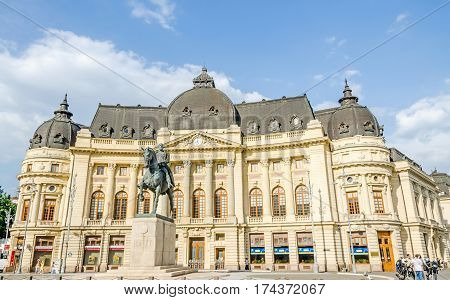 Bucharest, Romania - May 25, 2014: The Statue And The Fundation Building Of Carol The First.