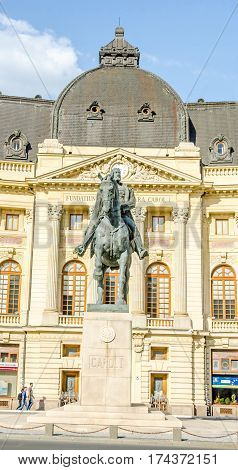 Bucharest, Romania - May 25, 2014: The Statue And The Fundation Building Of Carol The First.