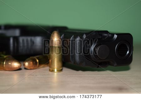 gun with accessories close-up, strength and power