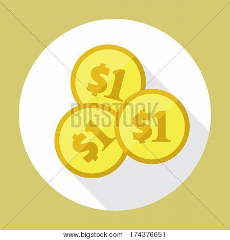 Us Dollar Banknotes Stack And Heap Of Golden Coins. Flat Vector Icon. American Currency Symbol. Usa 